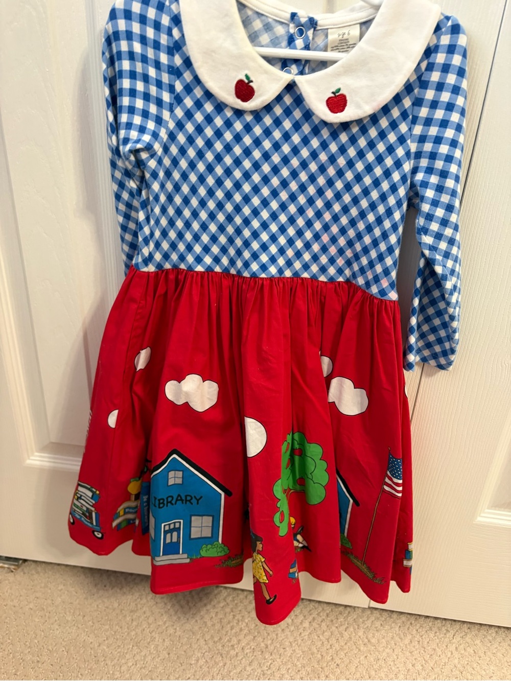 Eleanor Rose Blue Gingham Top with Red Storybook Skirt Kids Costume